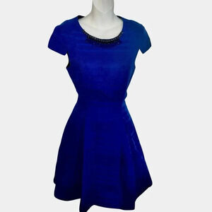 Zara Fit & Flare Dress cotton lined jewel neck cobalt size M formal casual